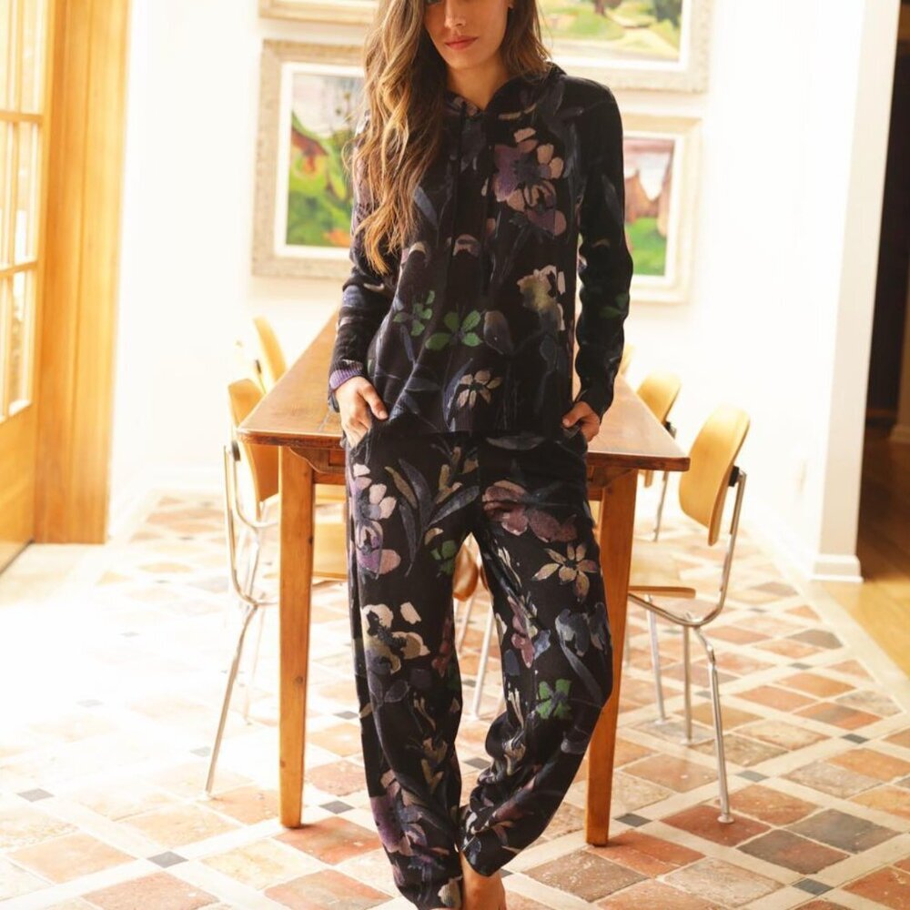 Oats Cashmere 100% Cashmere Hailey Black Floral Jogger Black Size XS